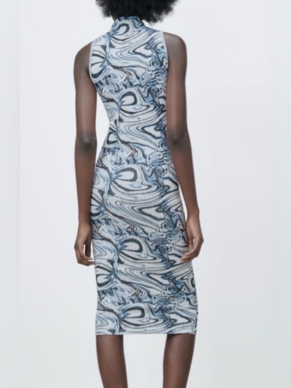 Zara blue marble Jacquard knit midi dress, XS/S - Picture 2 of 8